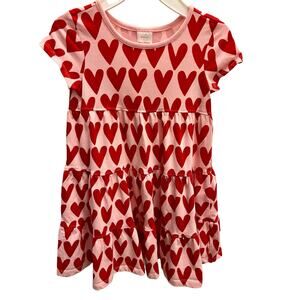 Hanna Andersson Red Pink HEART Play Summer Bright SunDress Dress SZ 100 4 5 EXC